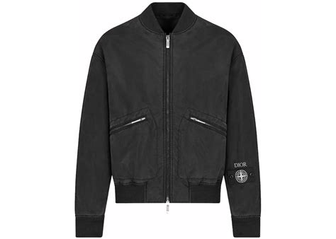 Dior x Stone Island Habotai Silk Blend Bomber Jacket Black